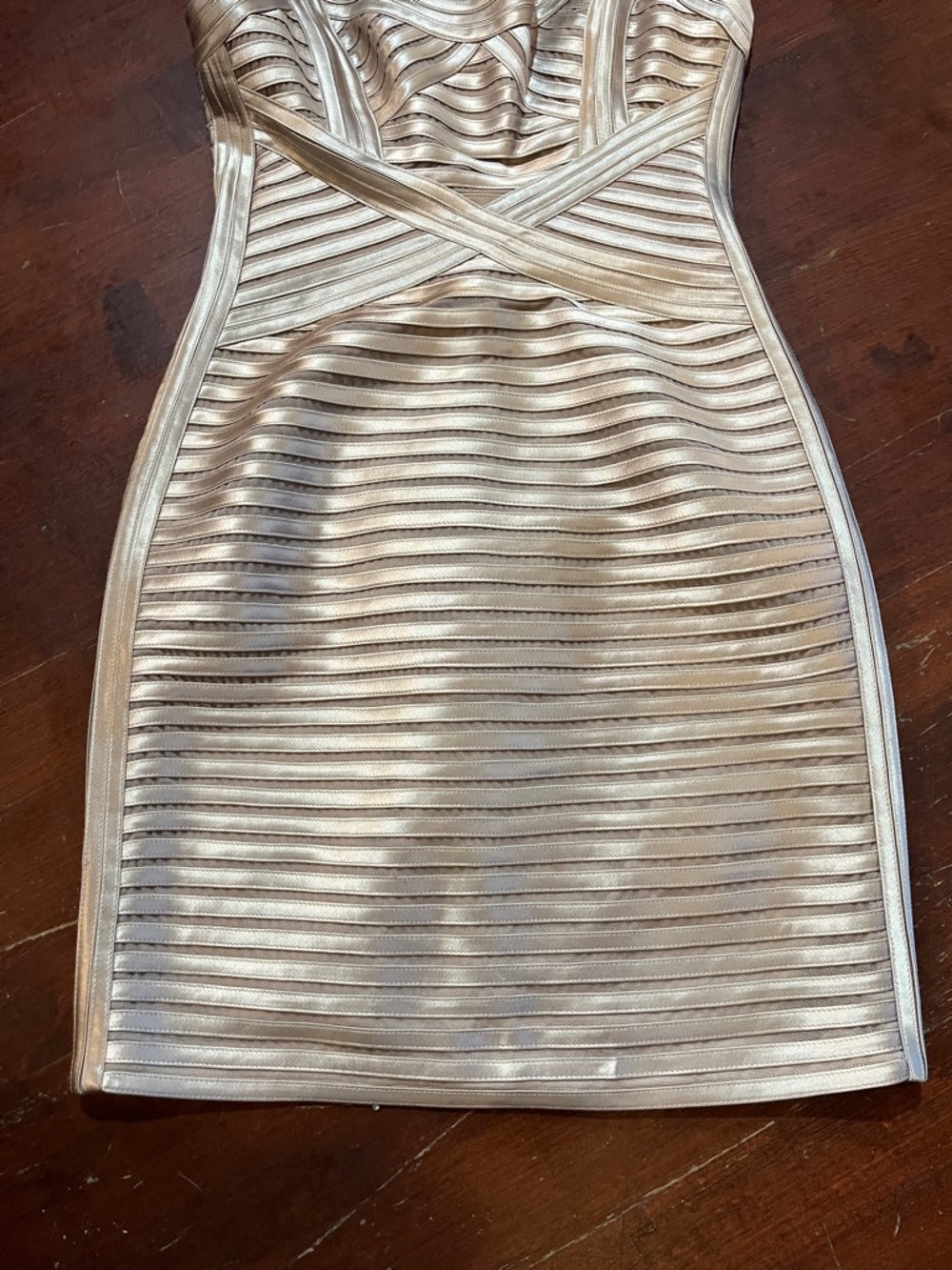 BCBGMaxAzria Metallic Gold Mini Bandage Dress - Picture 4 of 10